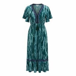 SOFT SURROUNDINGS SEQUIN TASSEL SATIN BUTTON FRONT MAXI DRESS SZ M